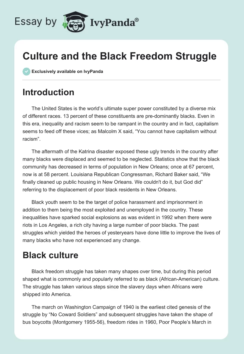 Culture and the Black Freedom Struggle. Page 1