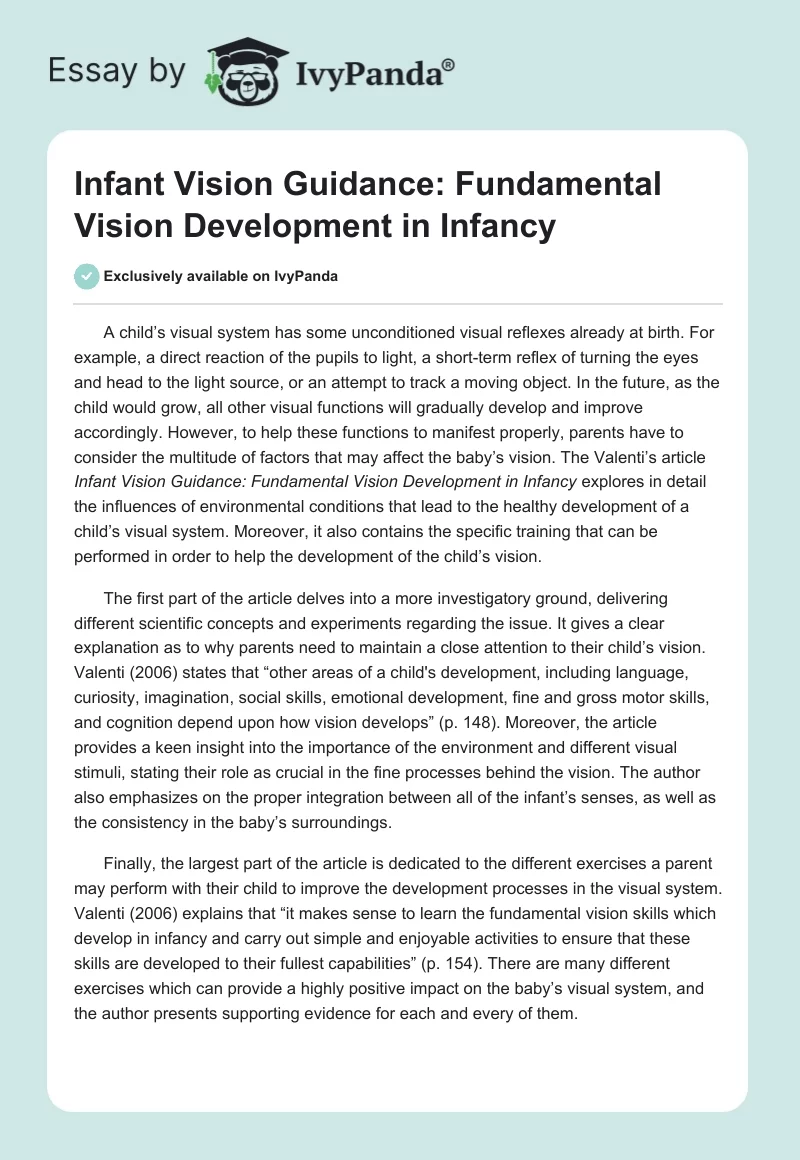 Infant Vision Guidance: Fundamental Vision Development in Infancy. Page 1