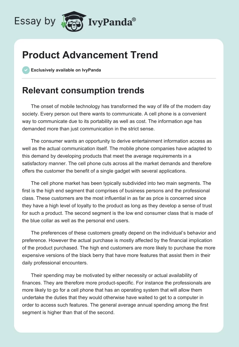 Product Advancement Trend. Page 1