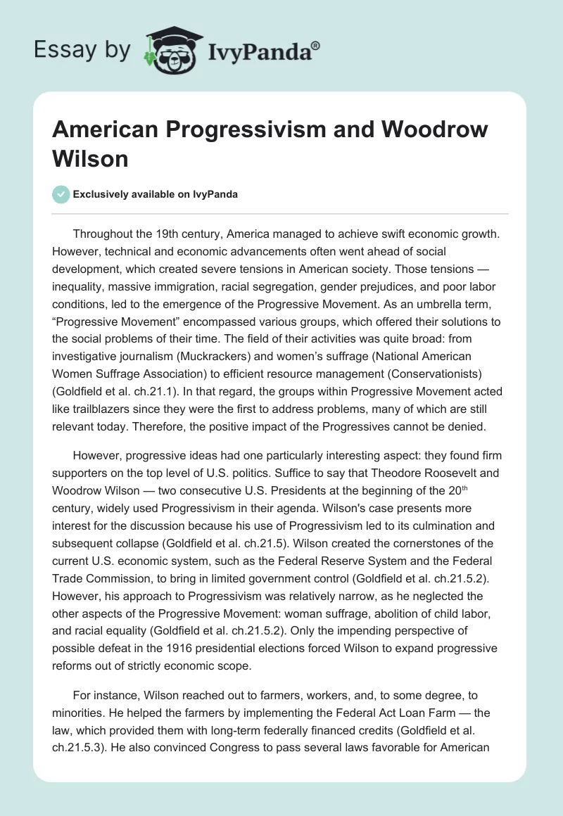 American Progressivism and Woodrow Wilson. Page 1