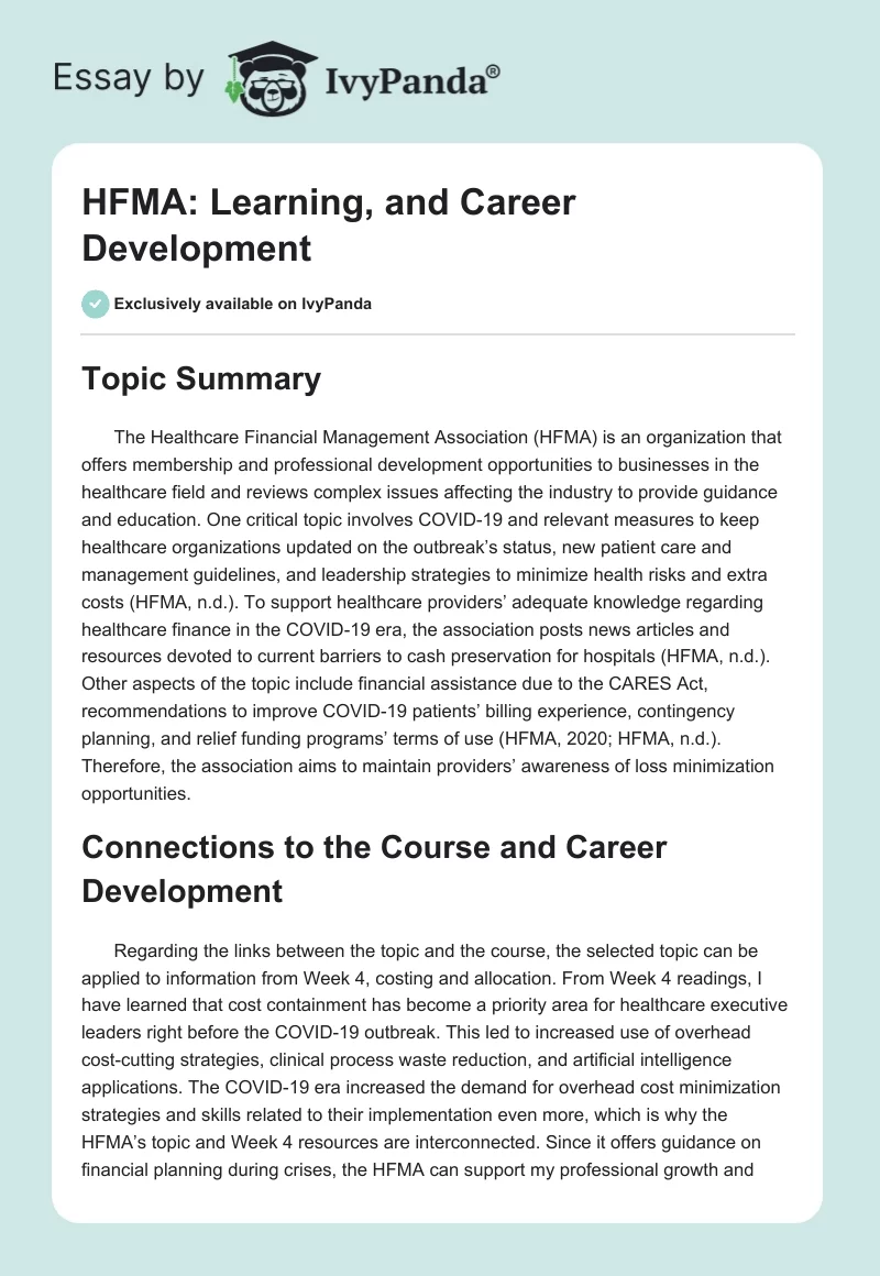 HFMA: Learning, and Career Development. Page 1