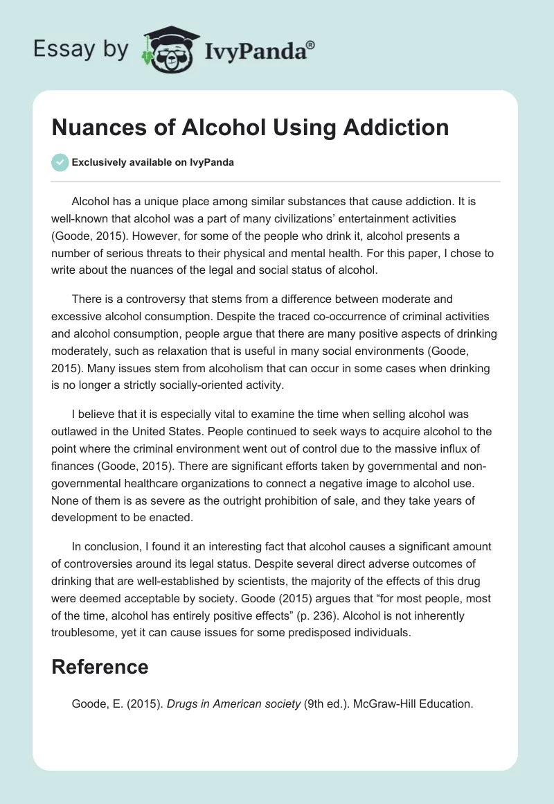Nuances of Alcohol Using Addiction. Page 1