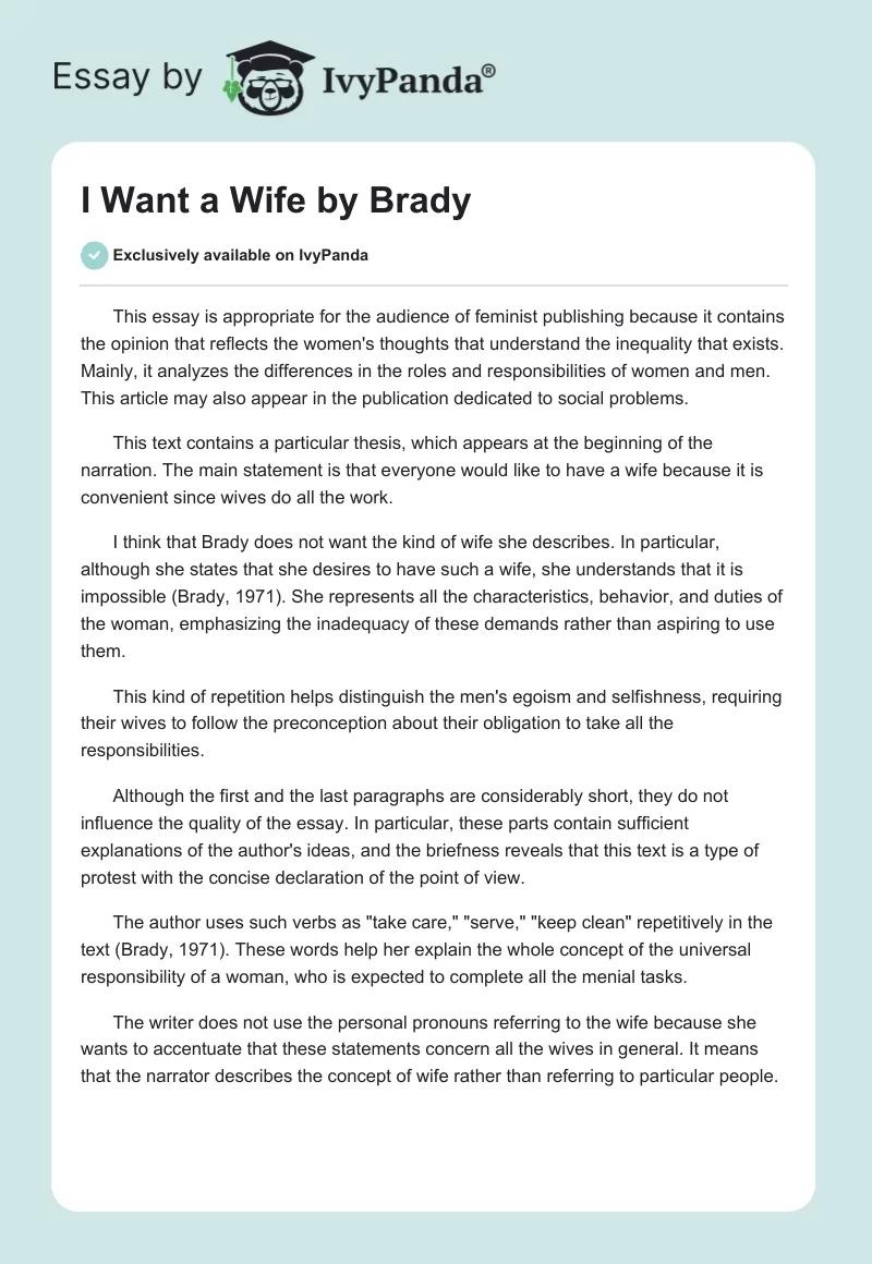 "I Want a Wife" by Brady. Page 1