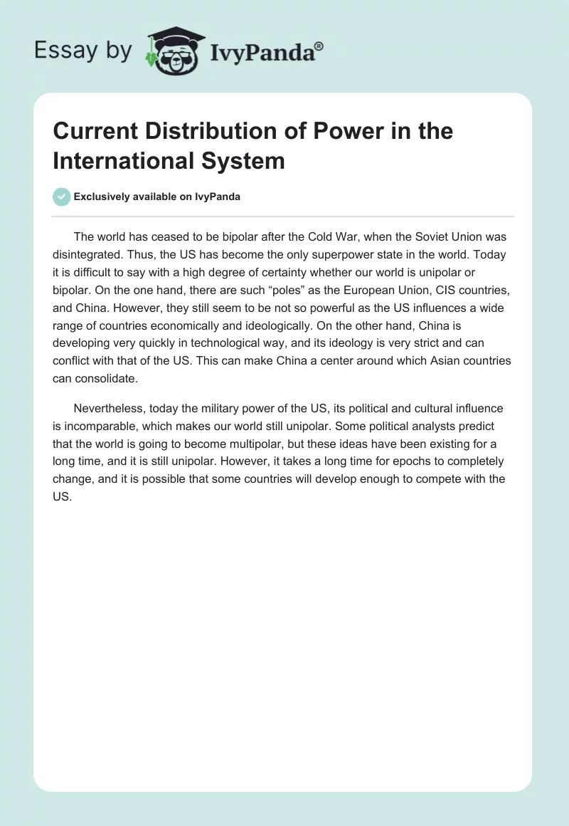 Current Distribution of Power in the International System. Page 1
