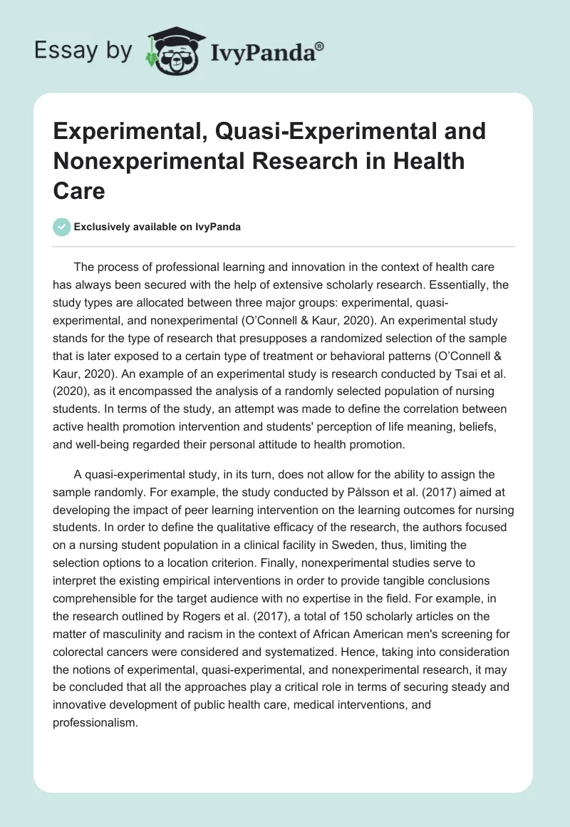 Experimental, Quasi-Experimental and Nonexperimental Research in Health Care. Page 1