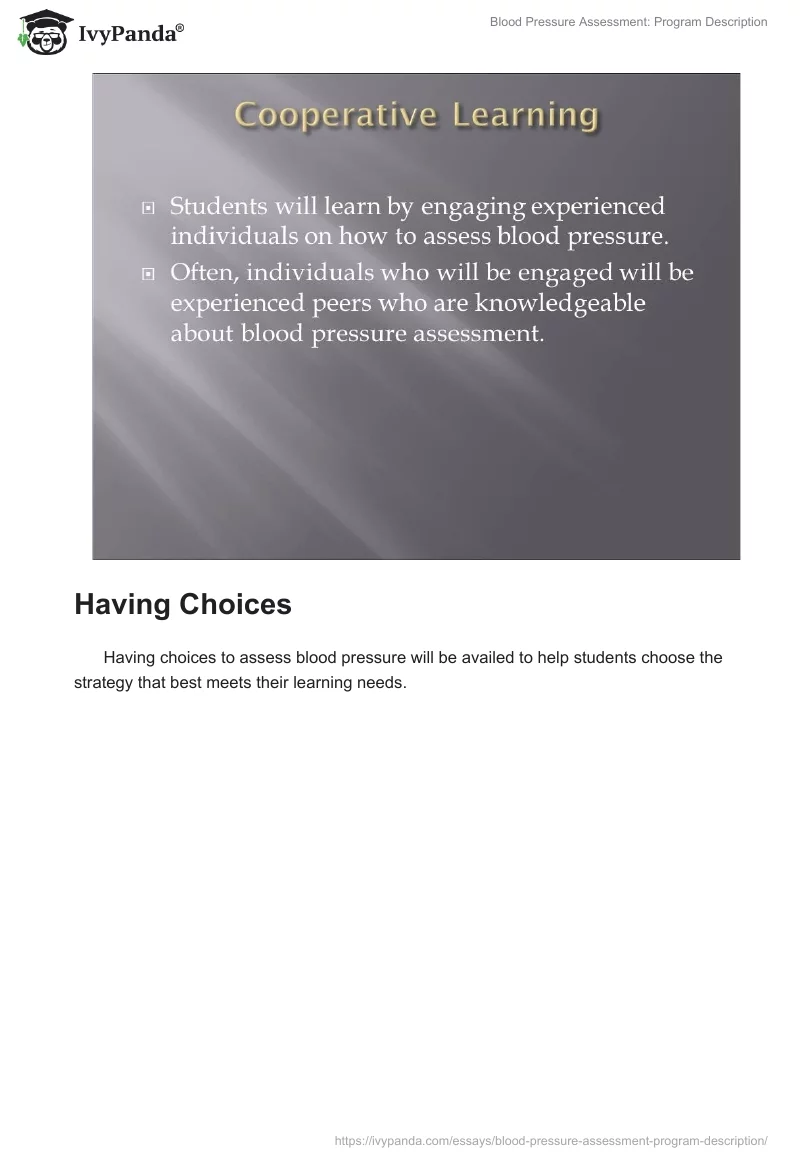 Blood Pressure Assessment: Program Description. Page 5