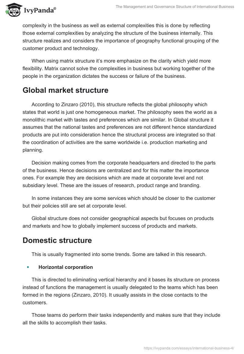 The Management and Governance Structure of International Business. Page 2