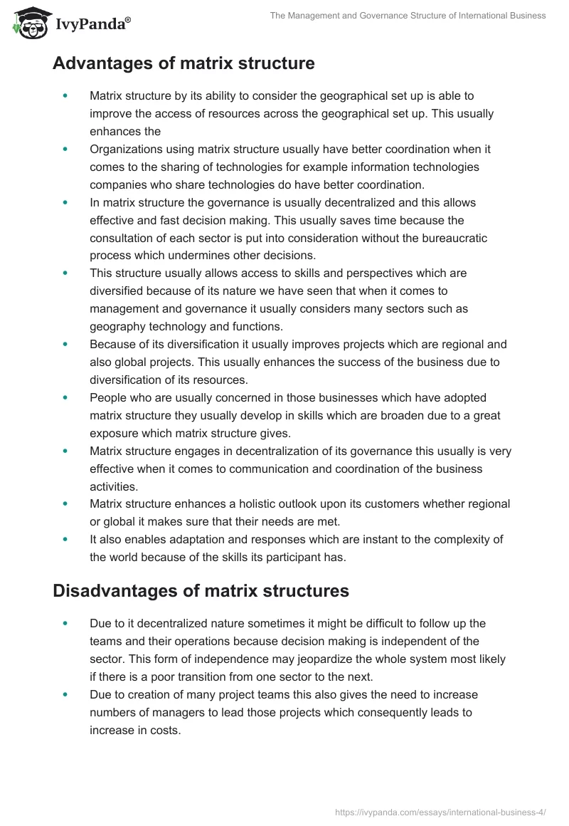 The Management and Governance Structure of International Business. Page 5