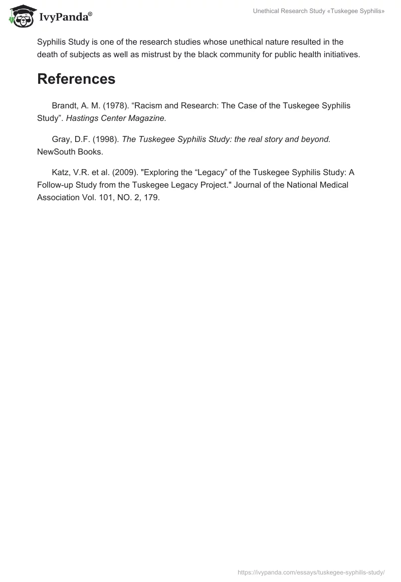 Unethical Research Study «Tuskegee Syphilis». Page 3