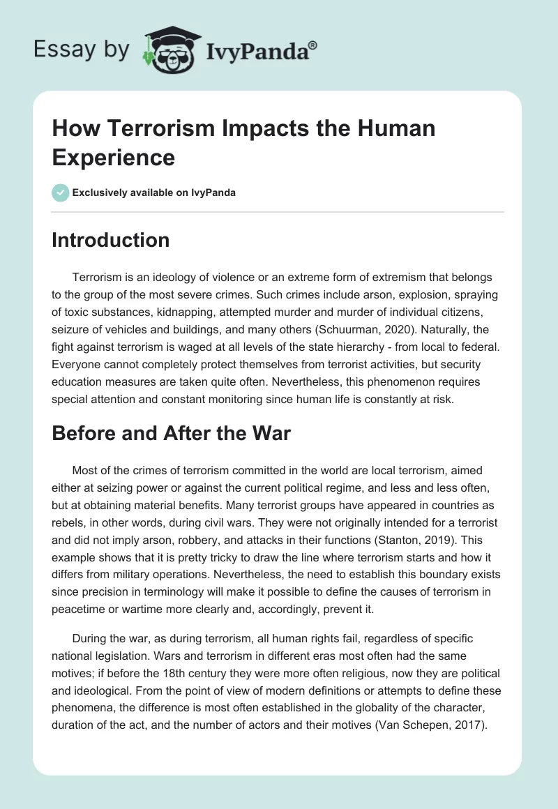 How Terrorism Impacts the Human Experience. Page 1