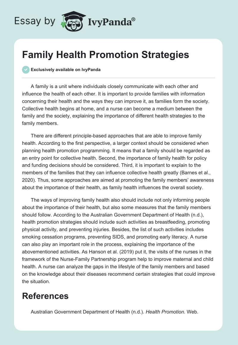 Family Health Promotion Strategies. Page 1