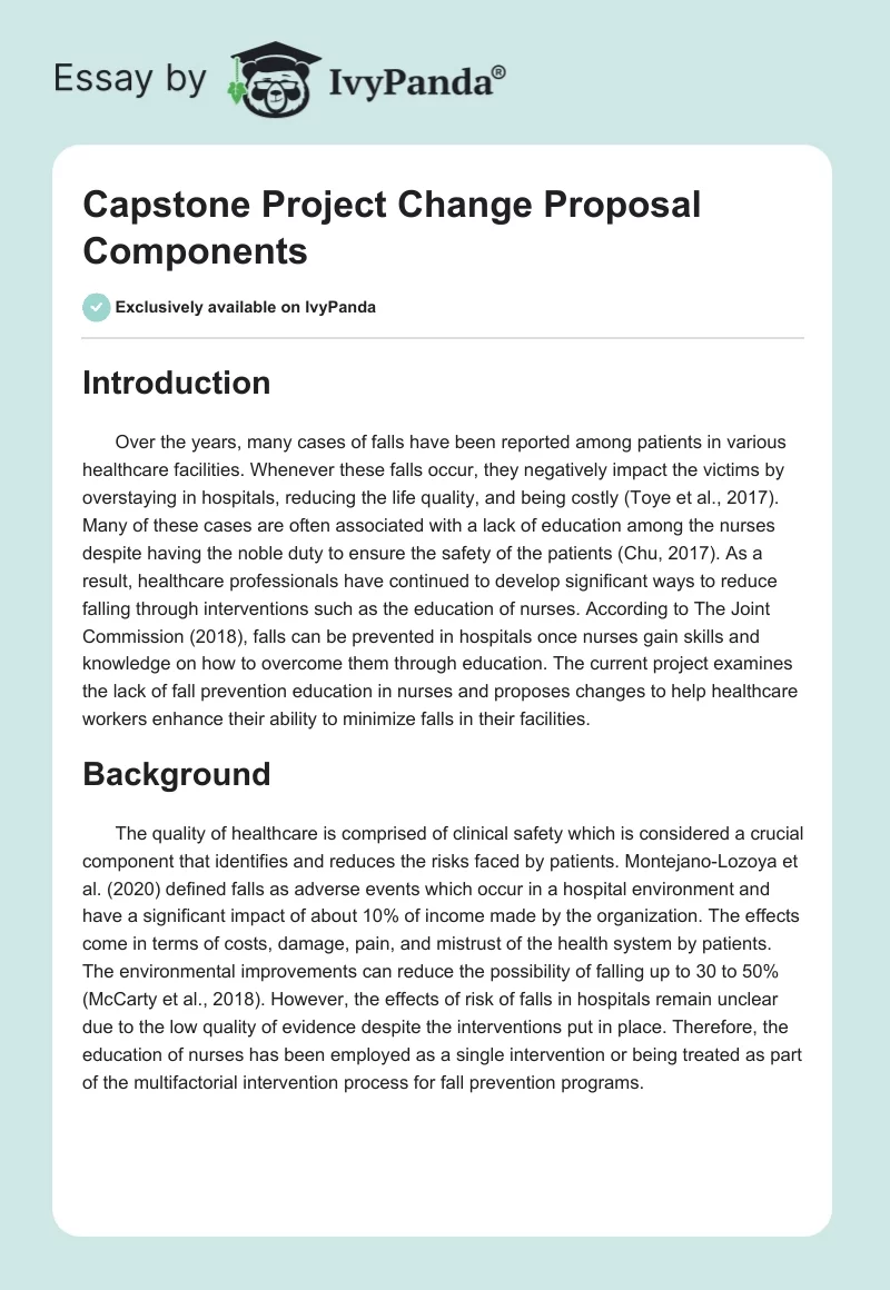 Capstone Project Change Proposal Components. Page 1