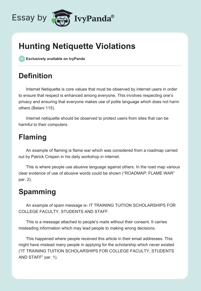 Hunting Netiquette Violations. Page 1