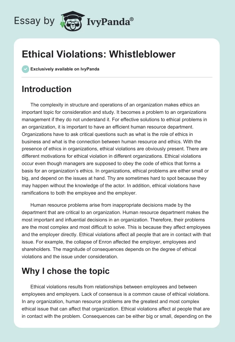 Ethical Violations: Whistleblower. Page 1
