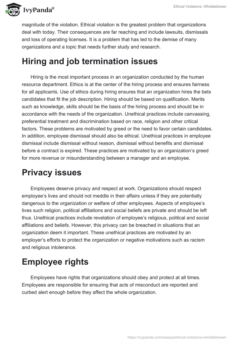 Ethical Violations: Whistleblower. Page 2