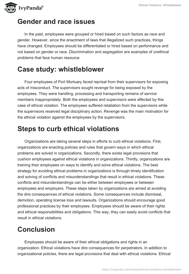Ethical Violations: Whistleblower. Page 3