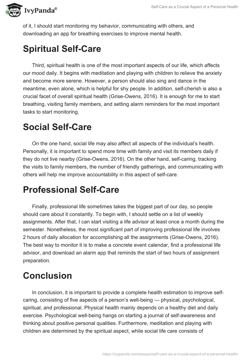 Self-Care as a Crucial Aspect of a Personal Health. Page 2