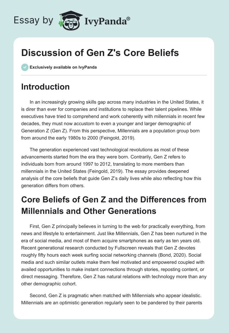 Discussion of Gen Z's Core Beliefs. Page 1