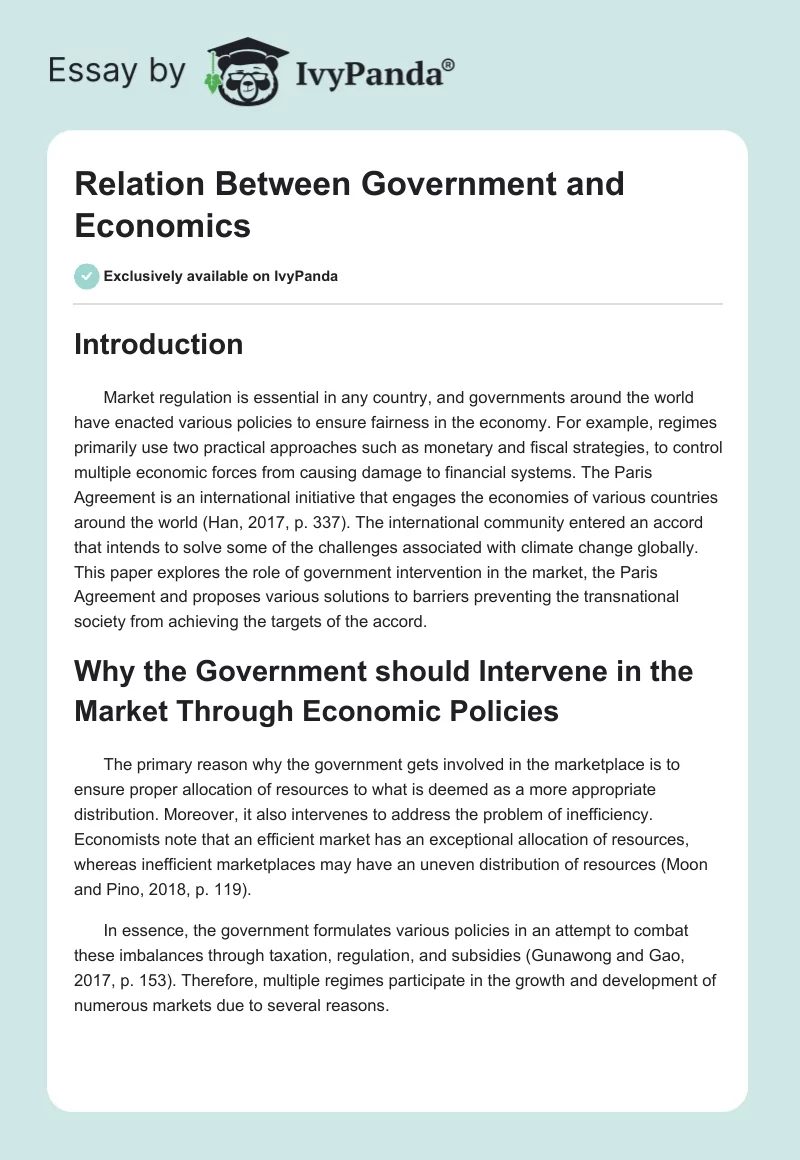 Relation Between Government and Economics. Page 1