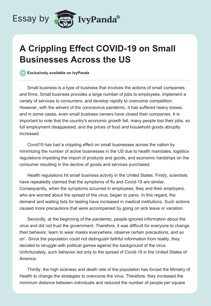 A Crippling Effect COVID-19 on Small Businesses Across the US. Page 1