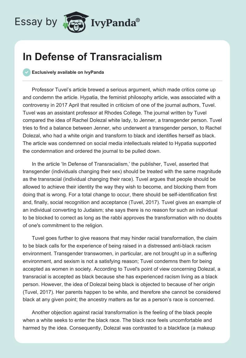 In Defense of Transracialism. Page 1