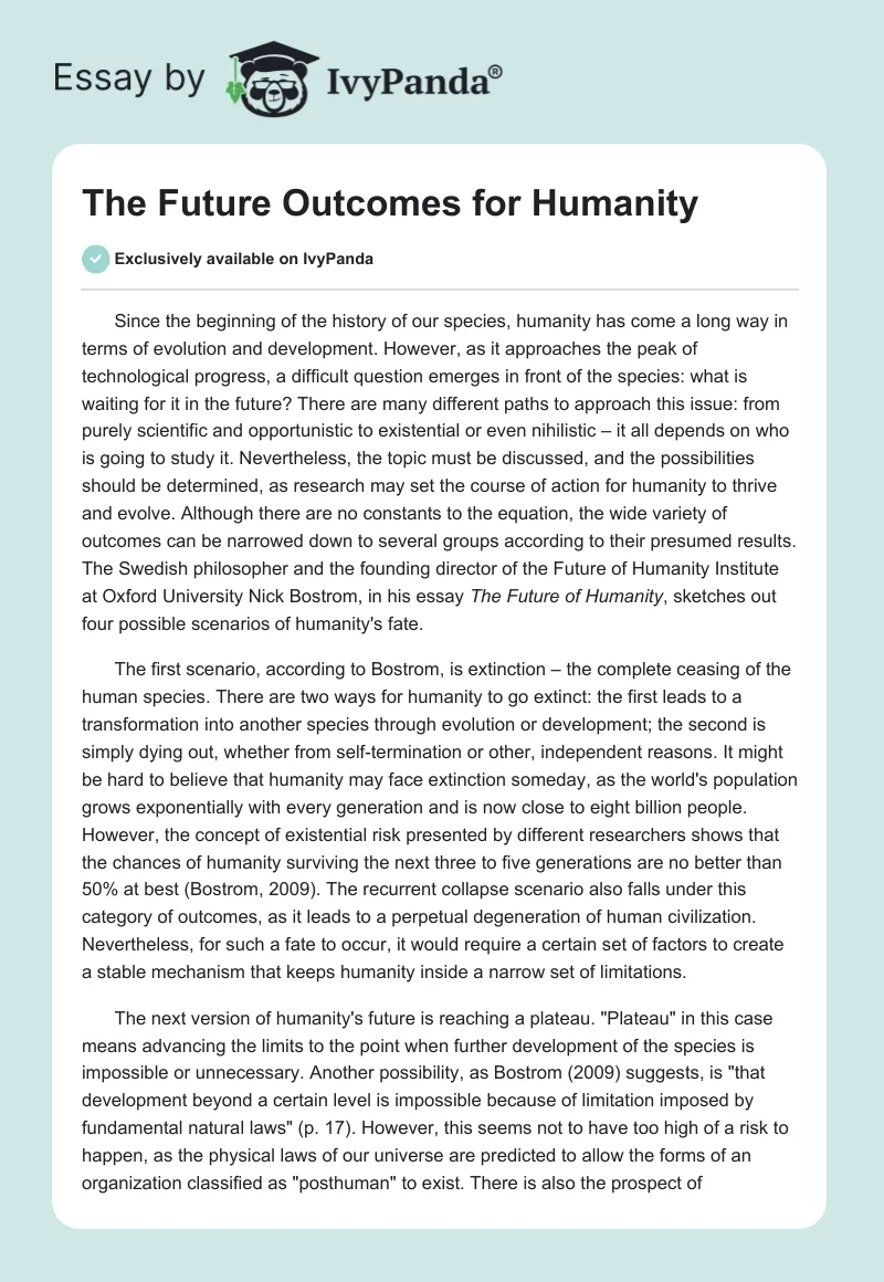 The Future Outcomes for Humanity. Page 1