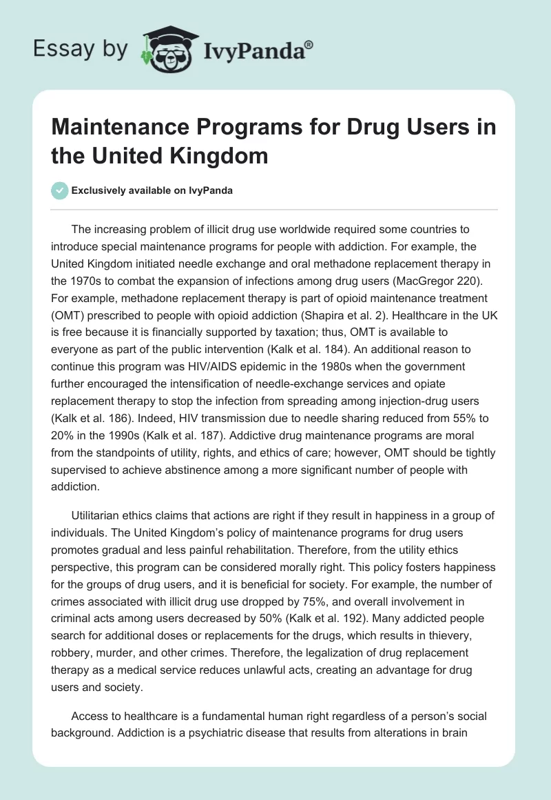 Maintenance Programs for Drug Users in the United Kingdom. Page 1