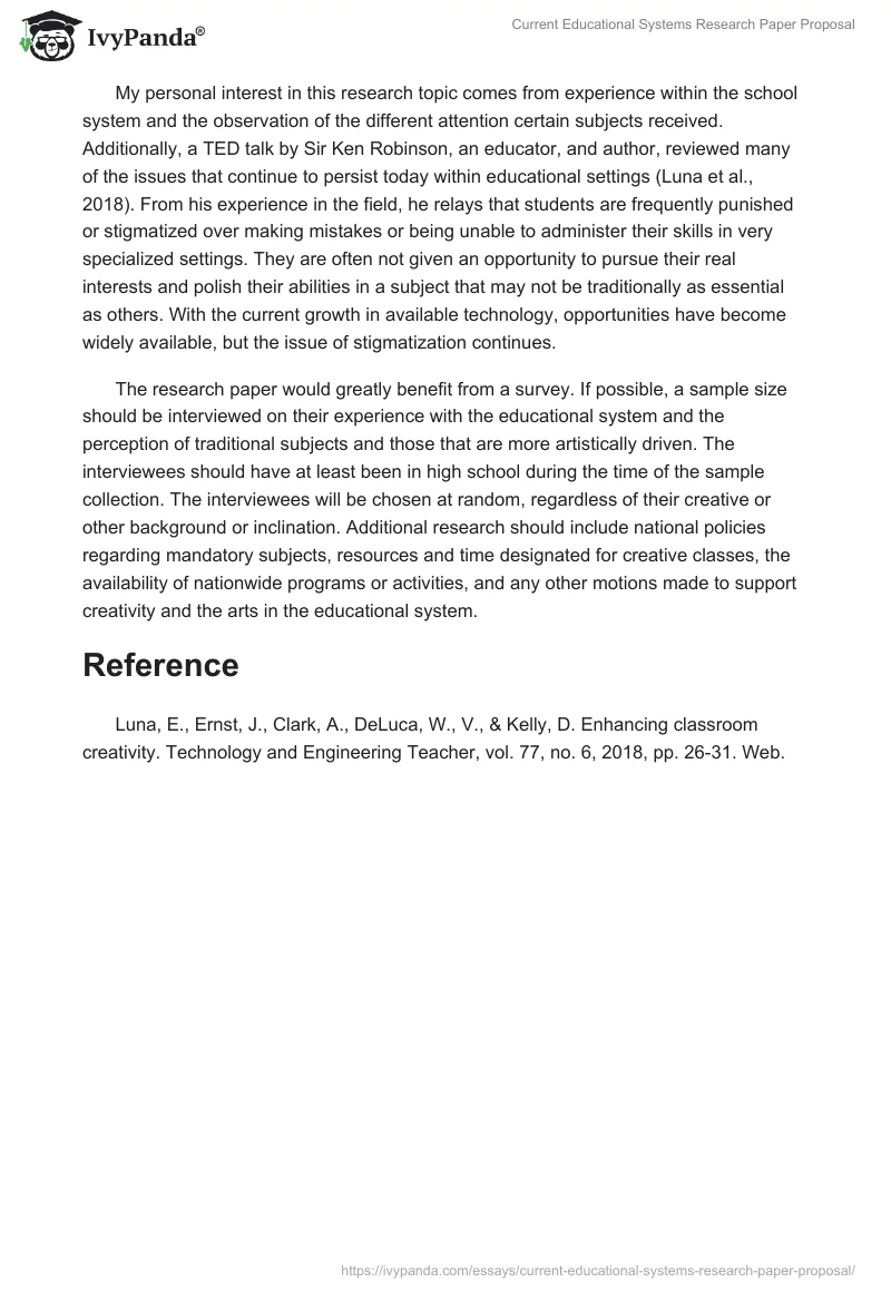 Current Educational Systems Research Paper Proposal. Page 2