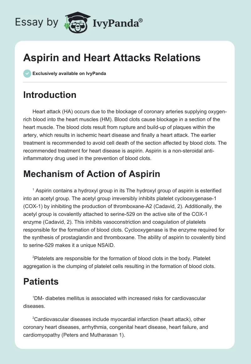 Aspirin and Heart Attacks Relations. Page 1