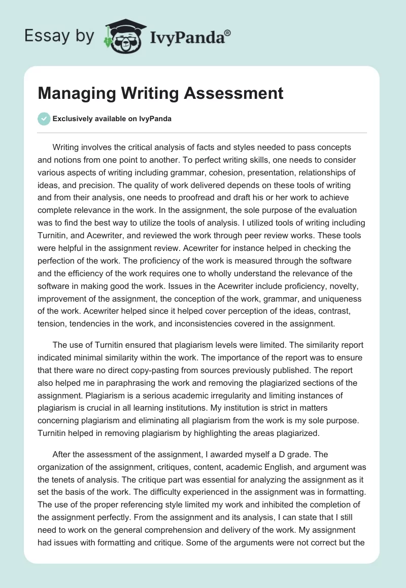 Managing Writing Assessment. Page 1
