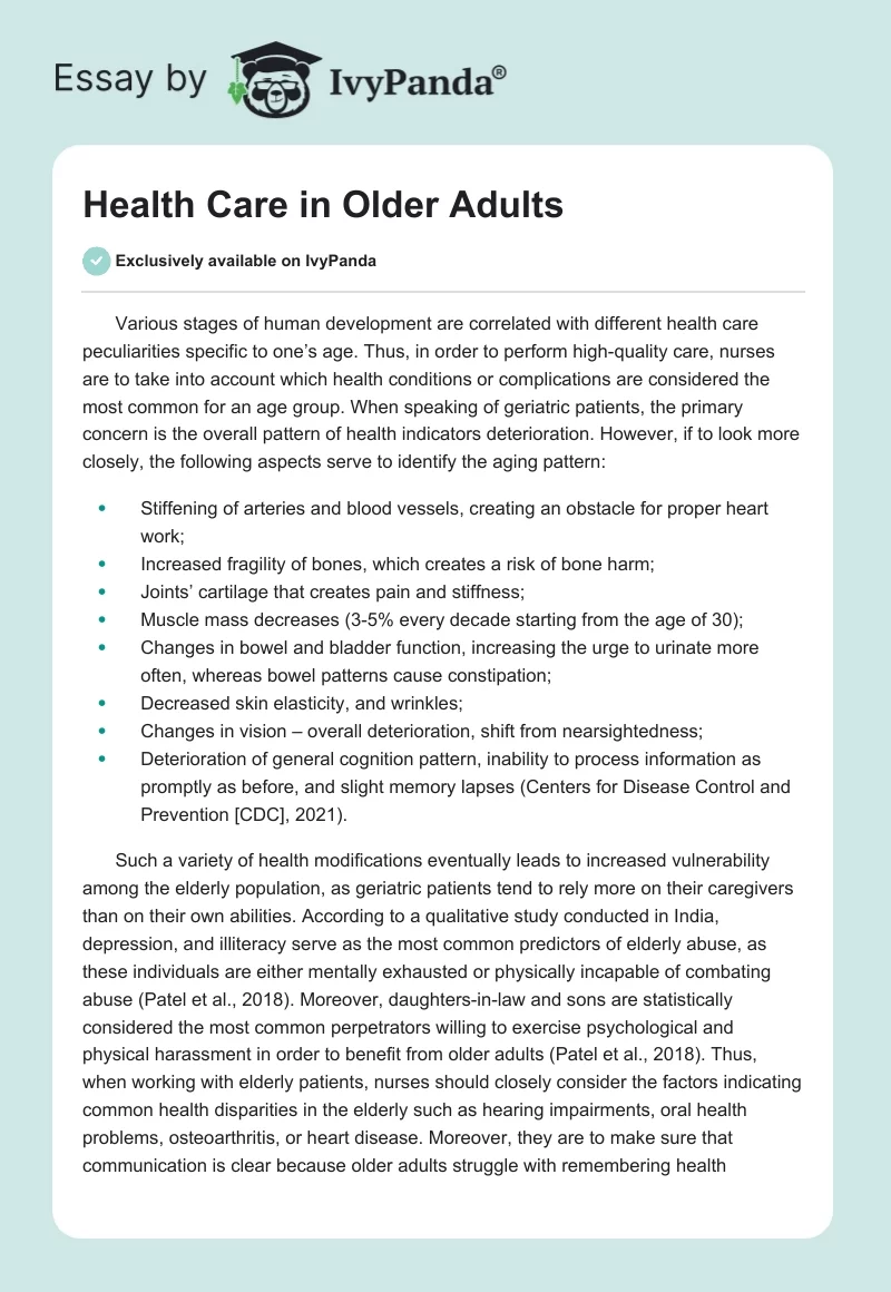 Health Care in Older Adults. Page 1