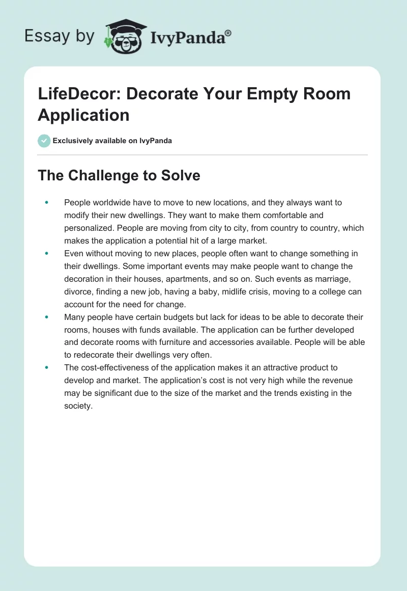 LifeDecor: Decorate Your Empty Room Application. Page 1