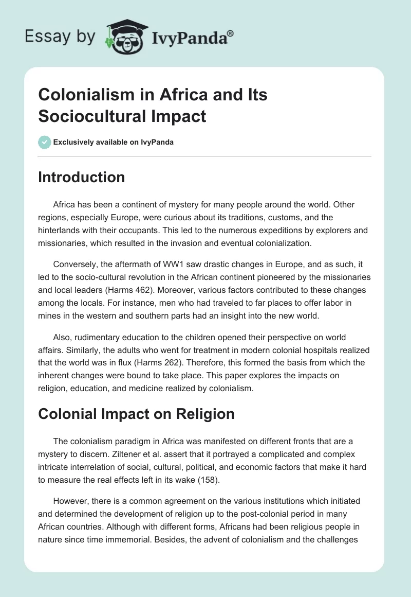 Colonialism in Africa and Its Sociocultural Impact. Page 1