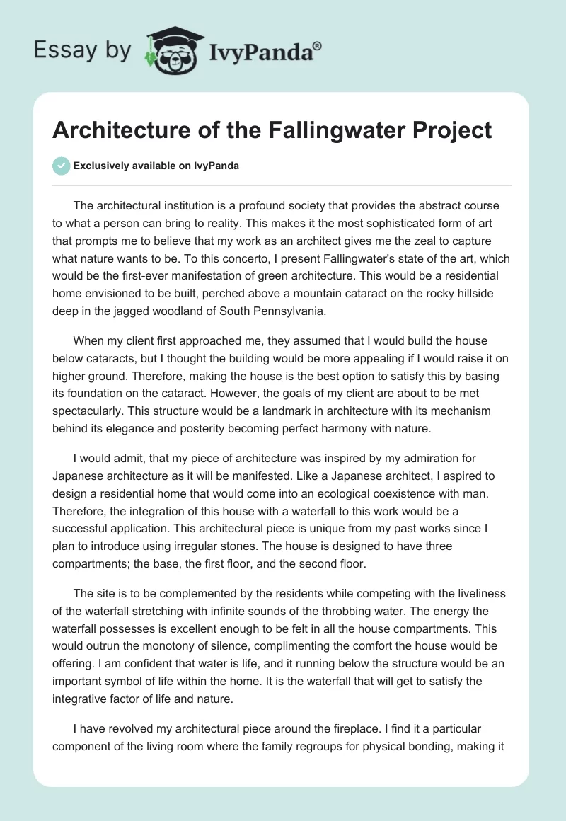 Architecture of the Fallingwater Project. Page 1