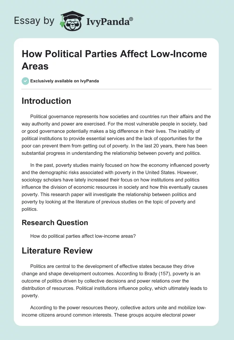How Political Parties Affect Low-Income Areas. Page 1