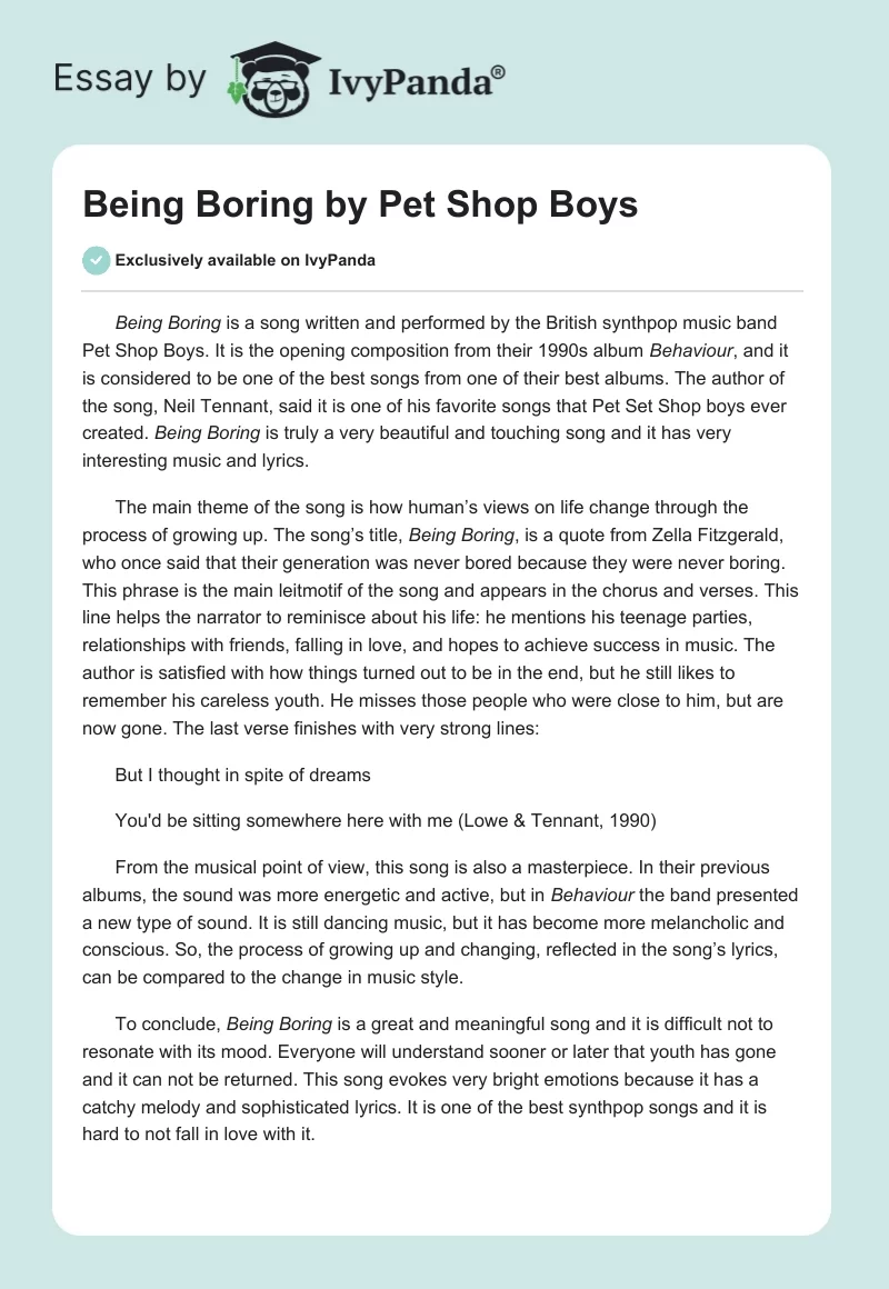 "Being Boring" by Pet Shop Boys. Page 1