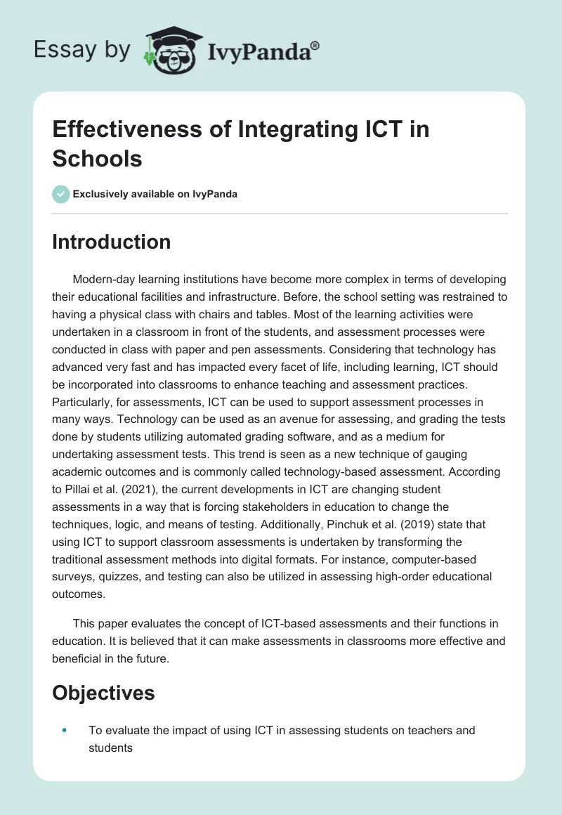 Effectiveness of Integrating ICT in Schools. Page 1