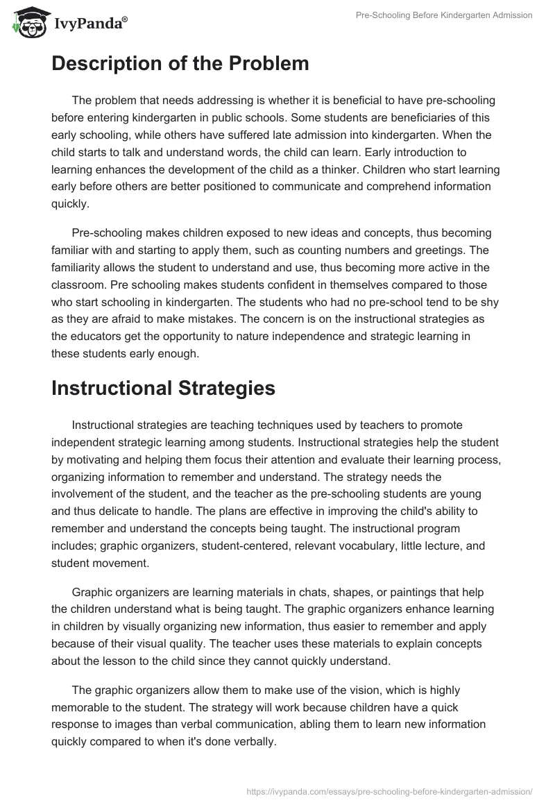 Pre-Schooling Before Kindergarten Admission. Page 2