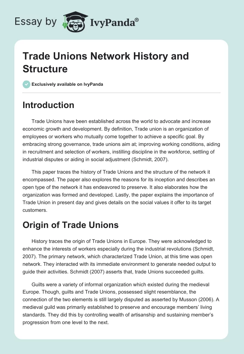 Trade Unions Network History and Structure. Page 1