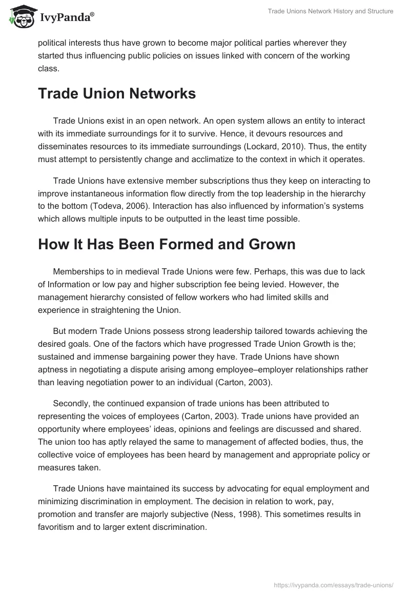 Trade Unions Network History and Structure. Page 3