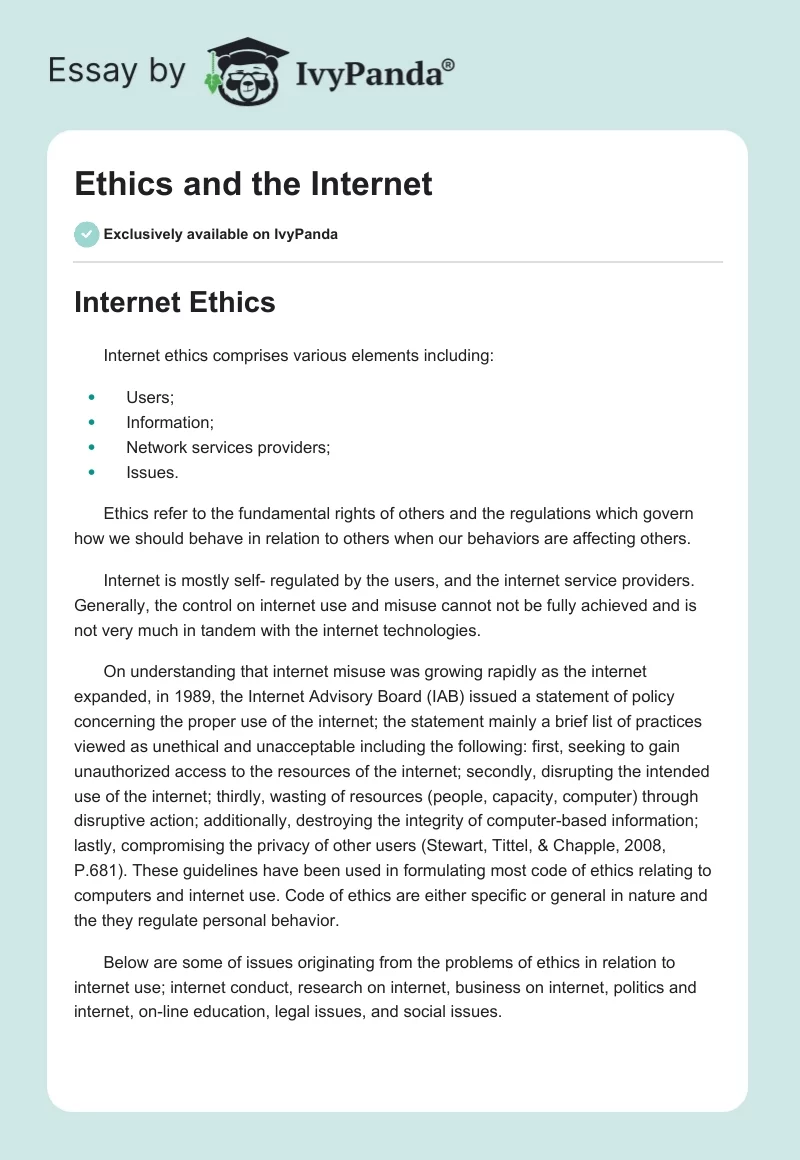 Ethics and the Internet. Page 1