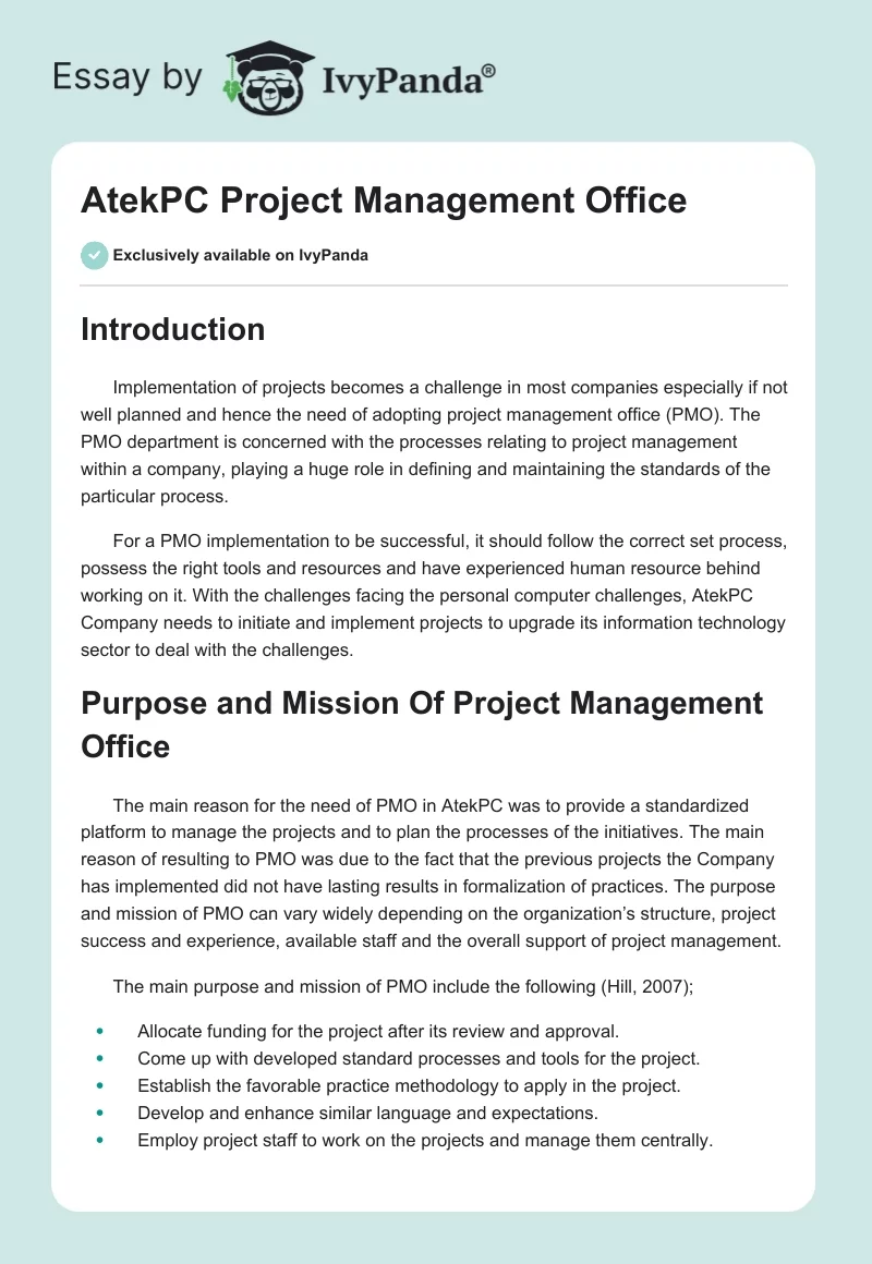 AtekPC Project Management Office. Page 1