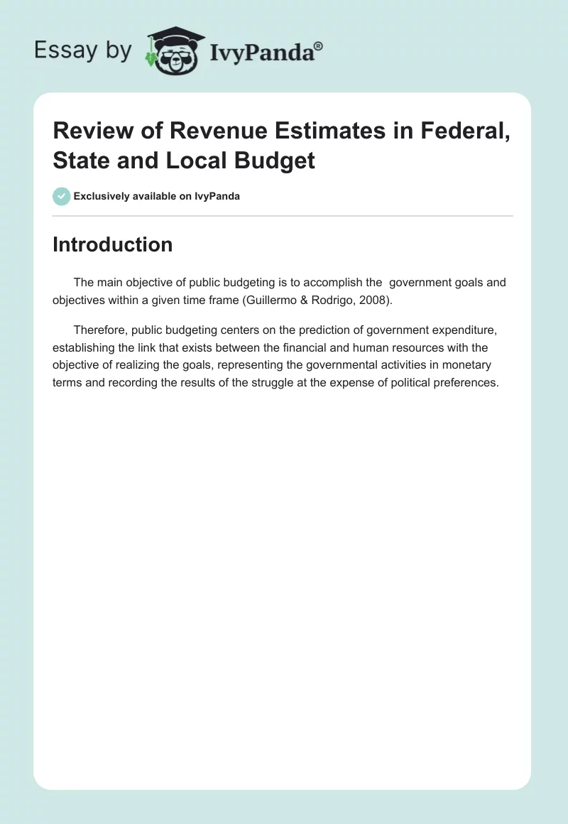 Review of Revenue Estimates in Federal, State and Local Budget. Page 1
