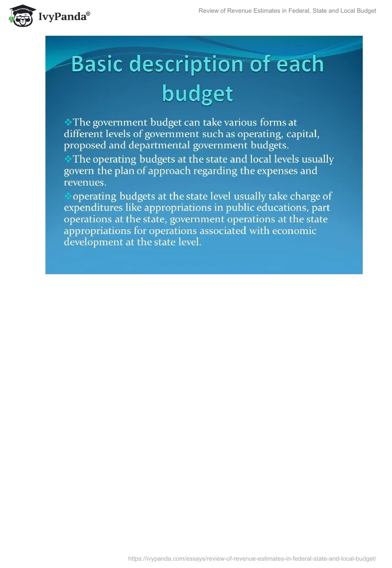 Review of Revenue Estimates in Federal, State and Local Budget. Page 4