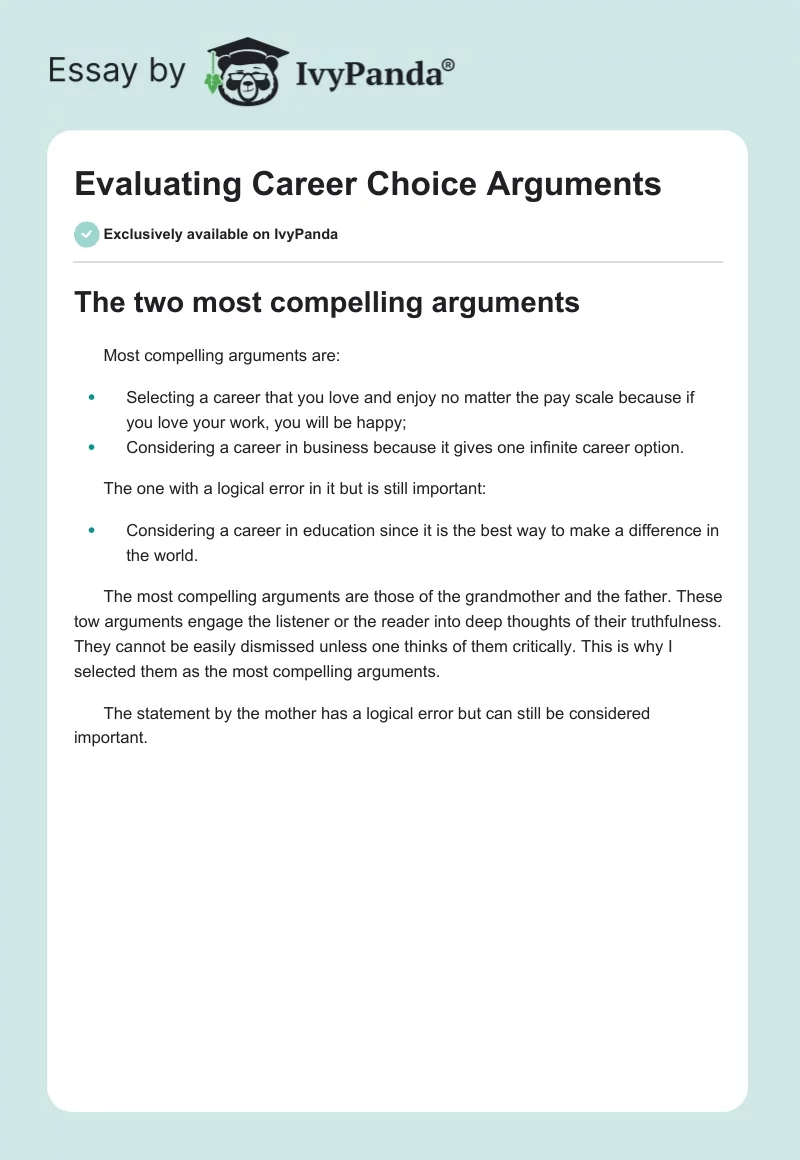 Evaluating Career Choice Arguments. Page 1