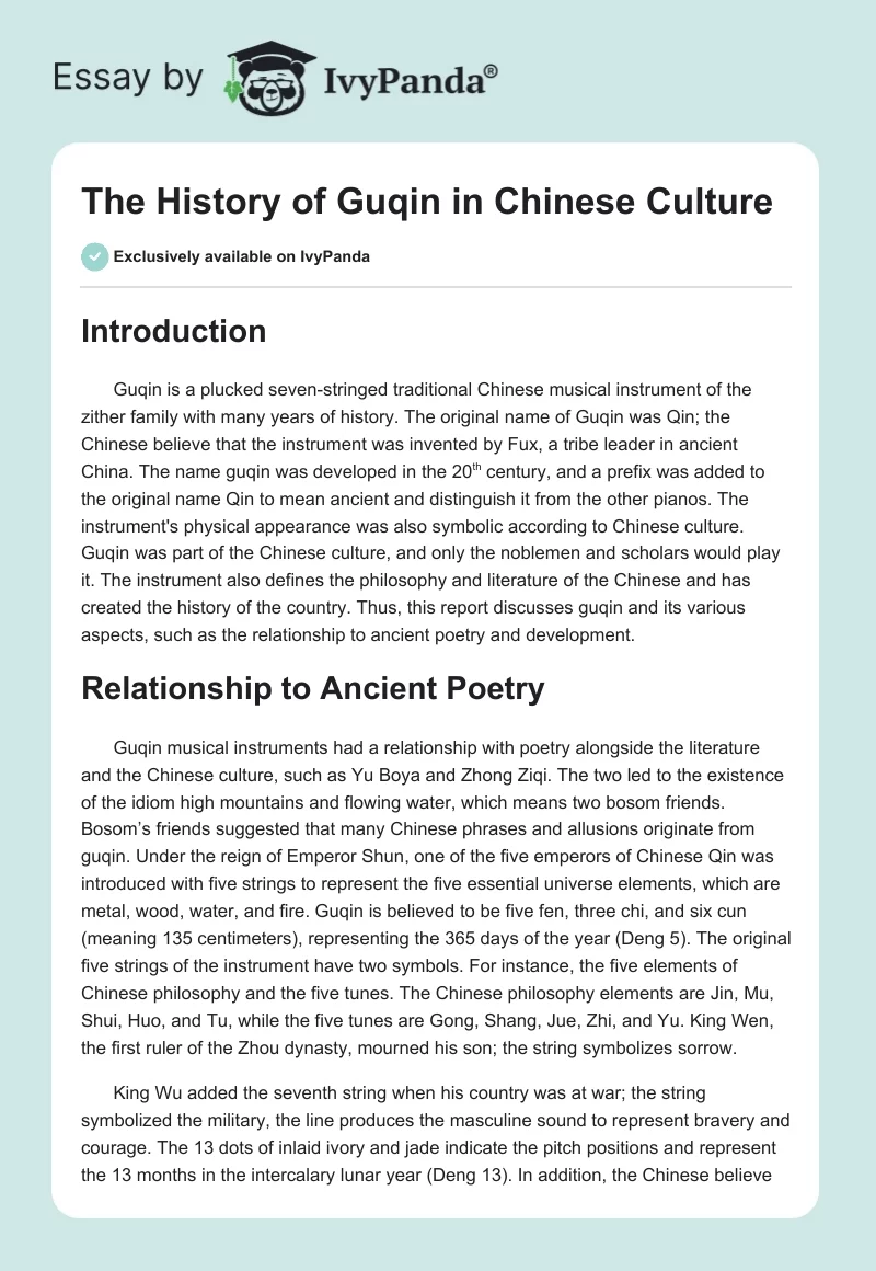 The History of Guqin in Chinese Culture. Page 1