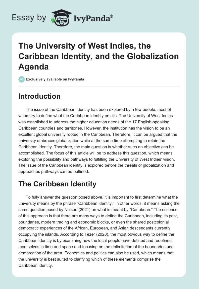 The University of West Indies, the Caribbean Identity, and the Globalization Agenda. Page 1