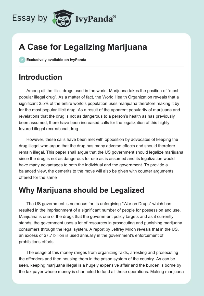 A Case for Legalizing Marijuana. Page 1