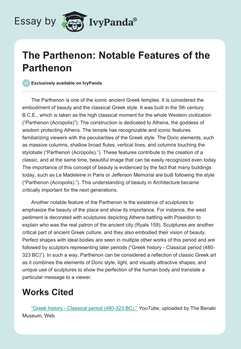The Parthenon: Notable Features of the Parthenon. Page 1
