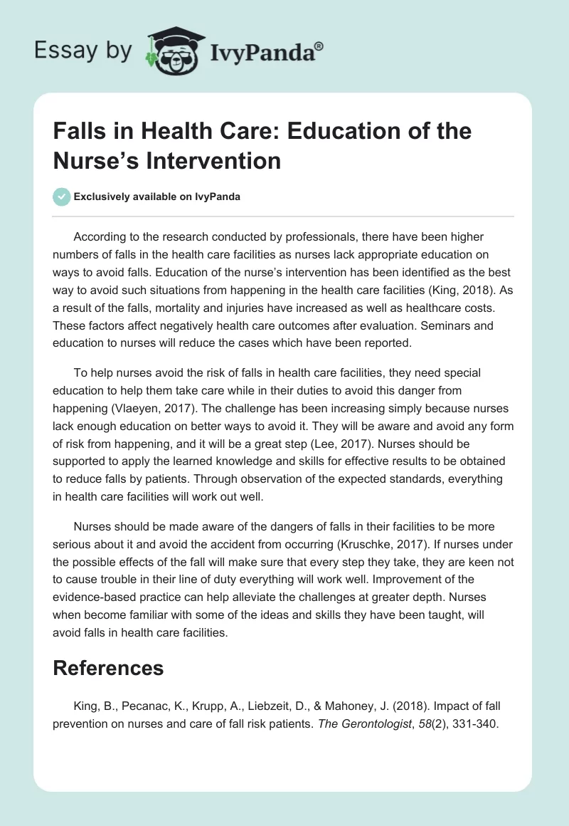Falls in Health Care: Education of the Nurse’s Intervention. Page 1